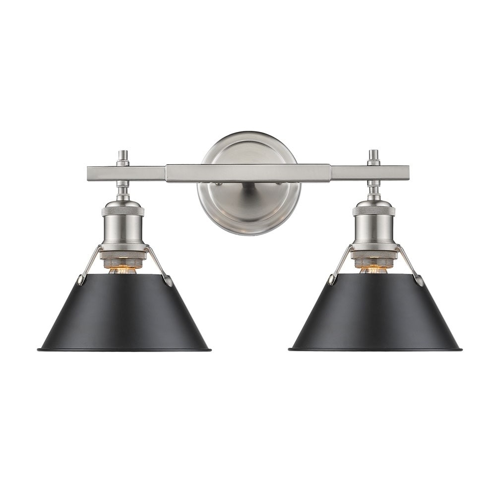Golden Lighting Orwell Pw Pewter And Black Shade 2 Light Bath Vanity Fixture