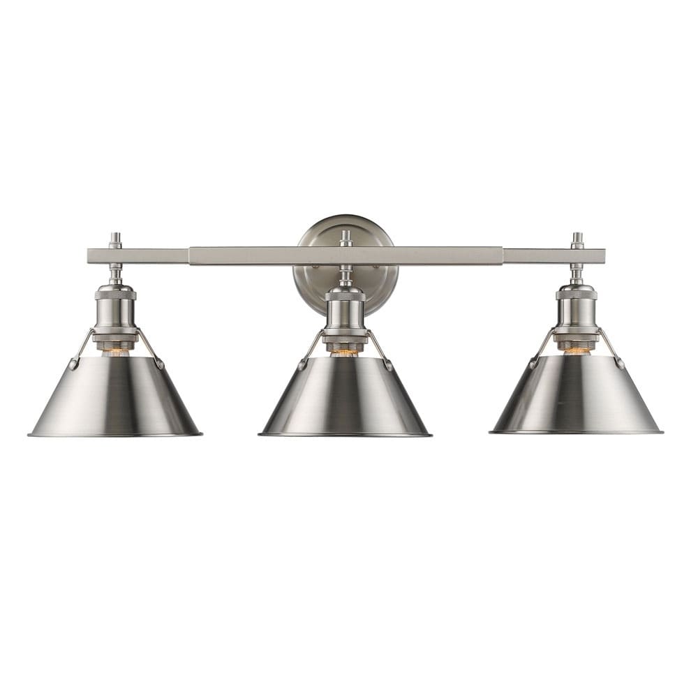 Golden Lighting Orwell Pw Pewter Finished Steel 3 Light Bath Vanity Fixture