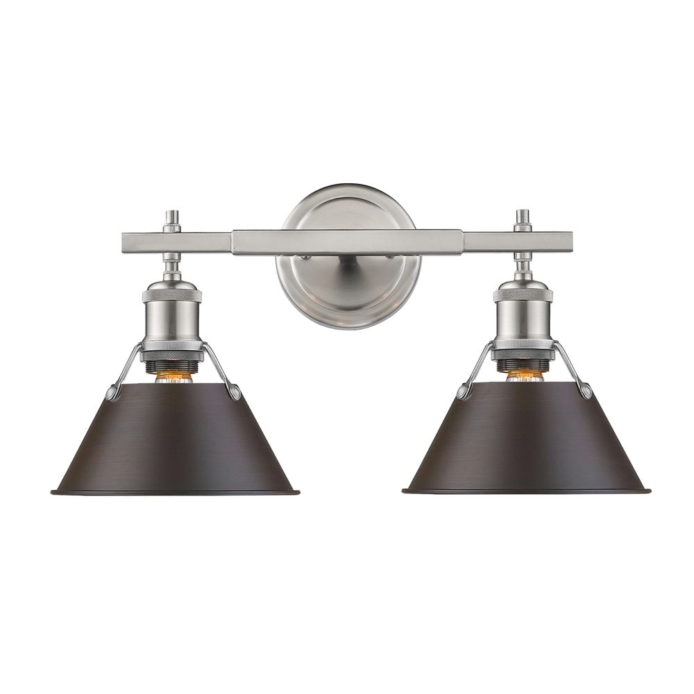 Golden Lighting Orwell Pw Rubbed Bronze Shade And Pewter Steel 2 Light Bath Vanity Light