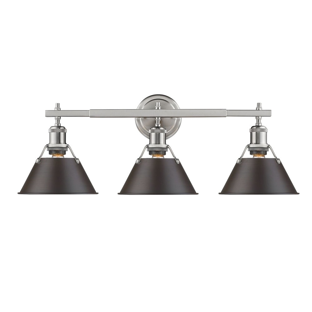 Golden Lighting Orwell Pw Rubbed Bronze Shade And Pewter Steel 3 Light Bath Vanity Light