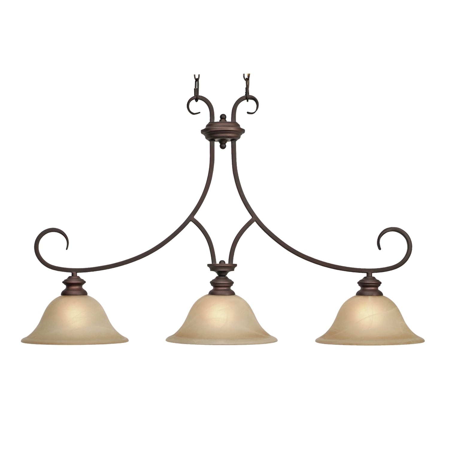 Golden Lighting Rubbed Bronze Marbled Glass 3 Light Landcaster Linear Pendant