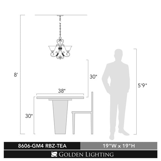 Golden Lightings Homestead 8606 Gm4 Rbz Tea 4 Light Mini Chandelier