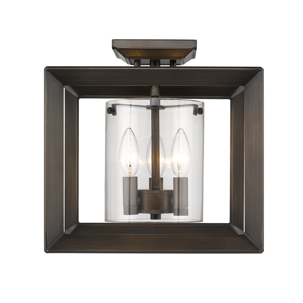 Golden Lightings Smyth Semi Flush Low Profile Gunmetal Bronze Clear Glass 2073 Sf12 Gmt