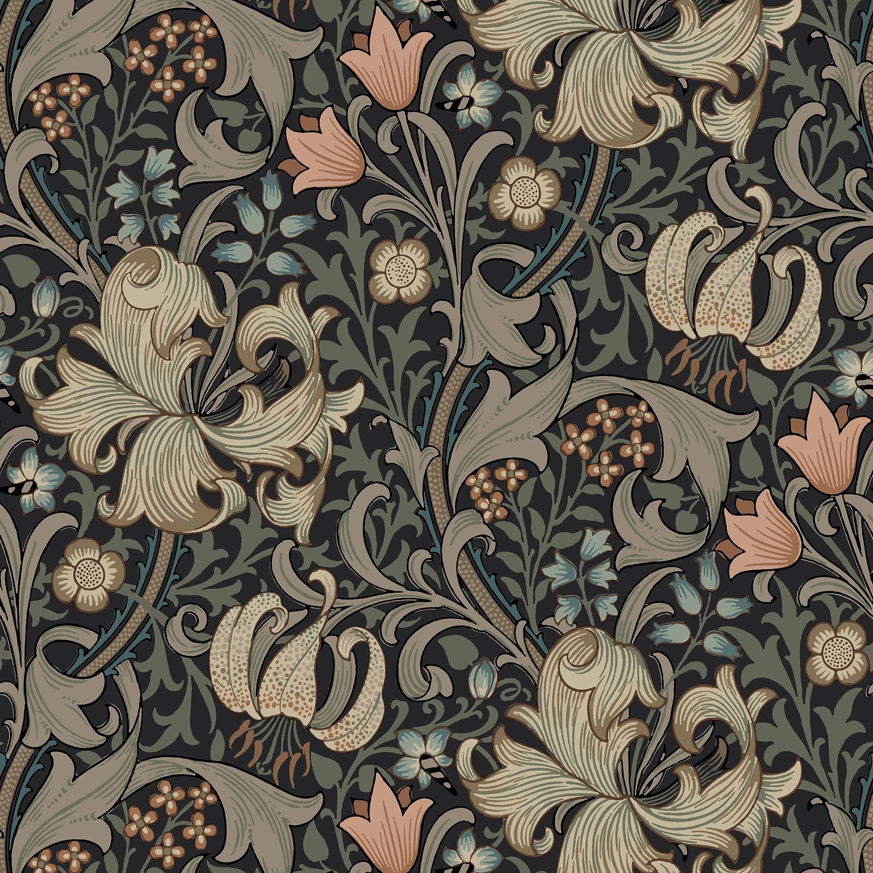 Golden Lily Charcoal And Coral Peel And Stick Wallpaper