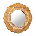 Golden Star Artisan Handmade Decor Hand Painted Floral Gold Blue Red Accent Hall Bedroom Bathroom Glass Wall Mirror Peru