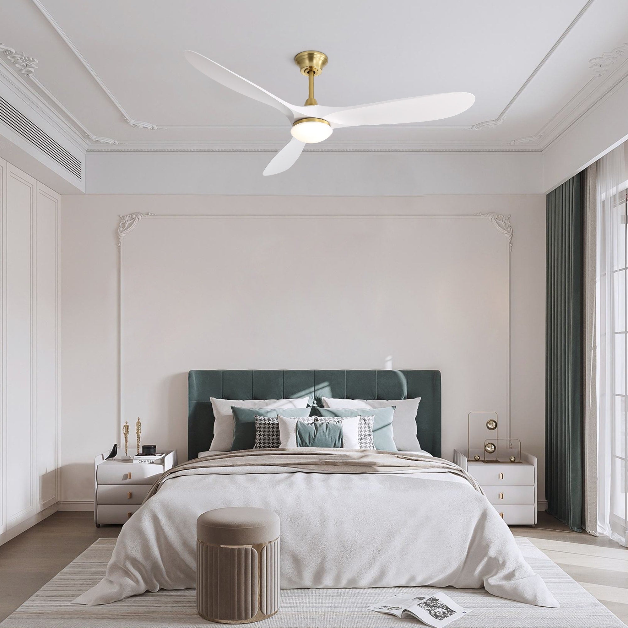 Golden White Modern Ceiling Fan With Dimmable Light Remote