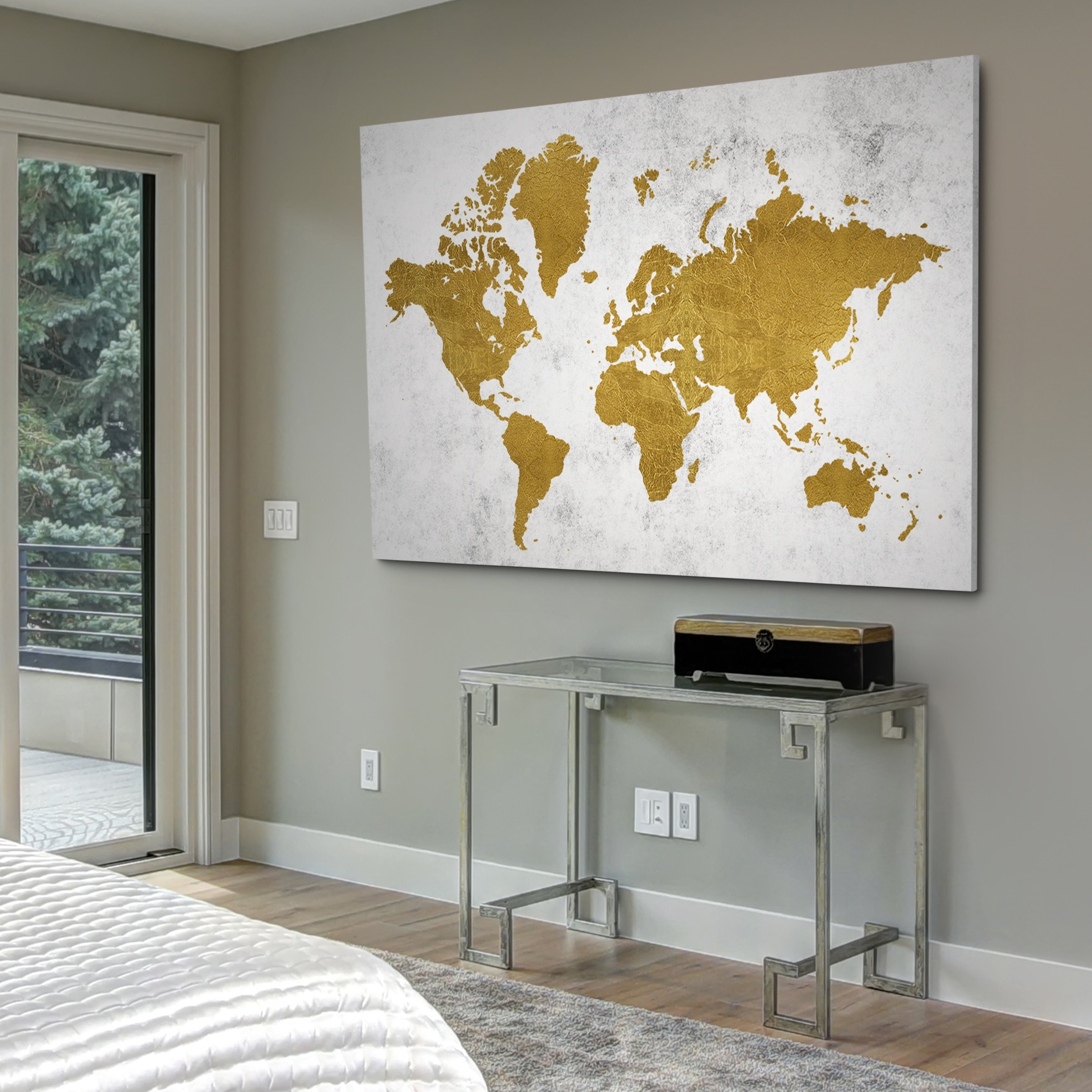Golden World Map Gallery Wrapped Canvas