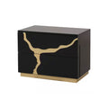 Goldie Nightstand 2 Drawers Gold And Black Solid Wood 28 Inch