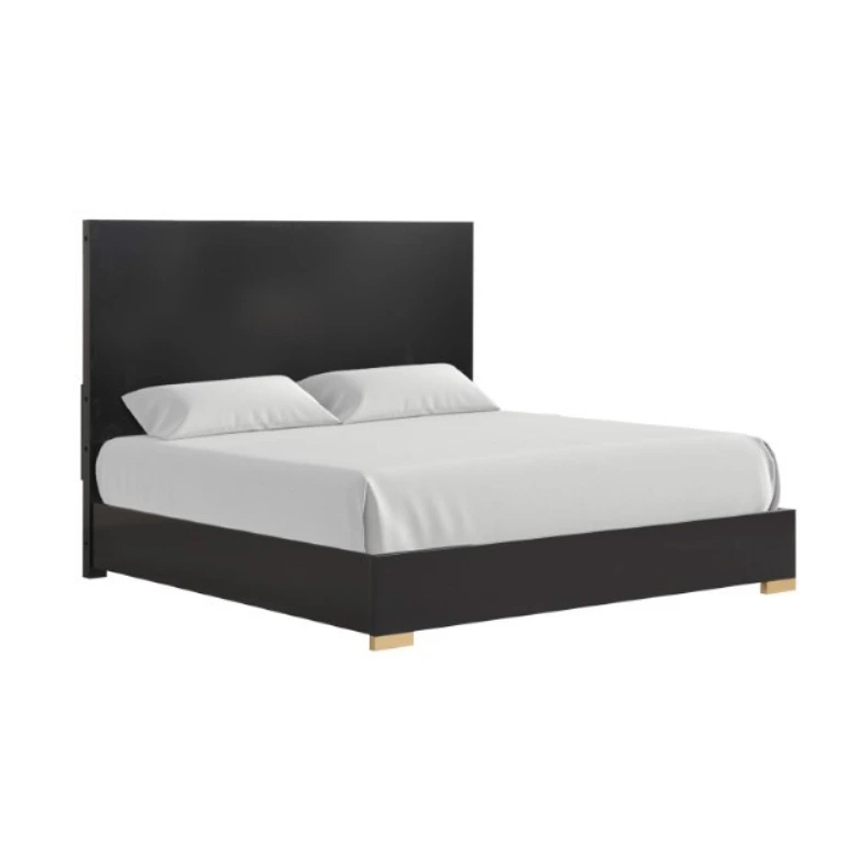 Goldie Queen Size Panel Bed Black And Gold Pine Wood Contemporary