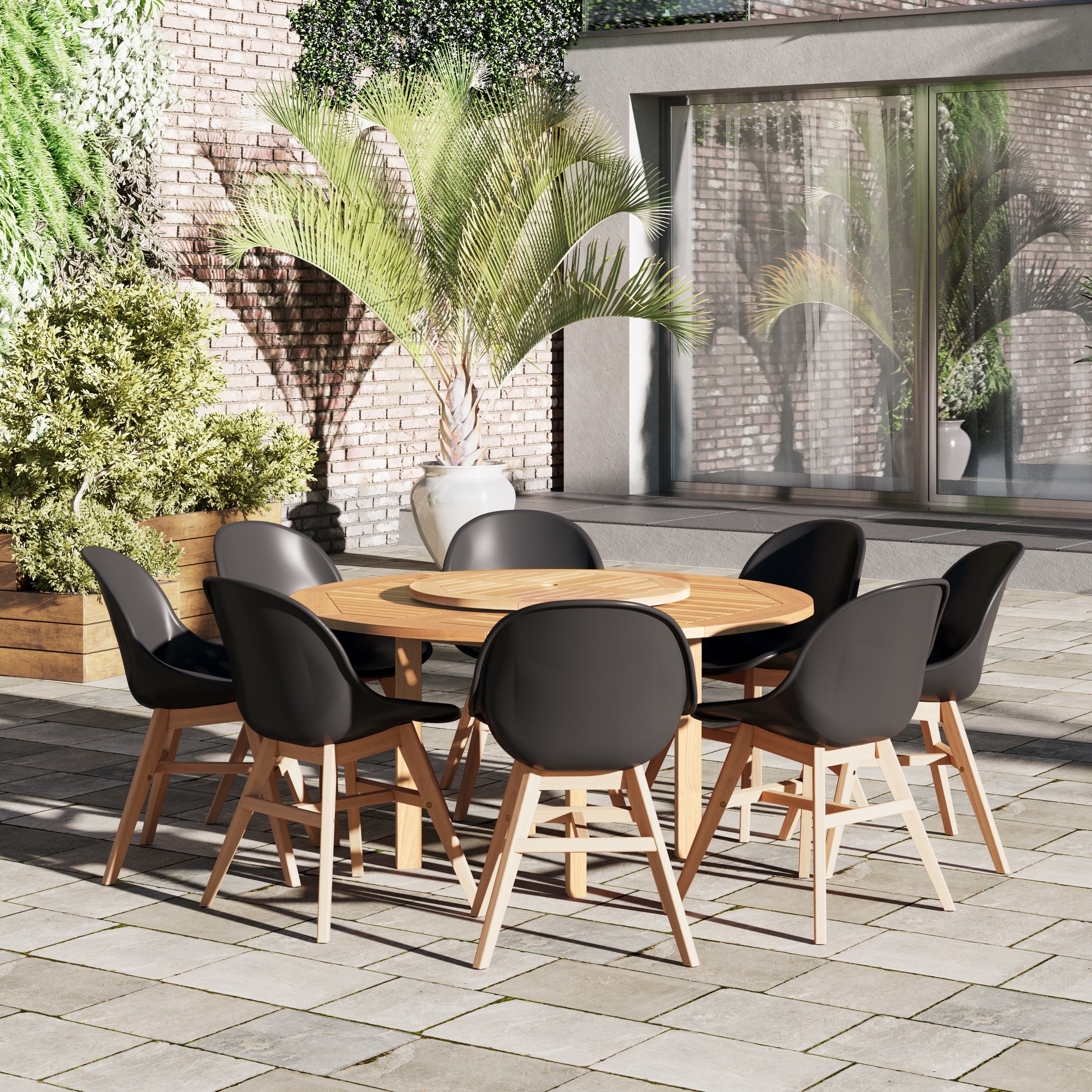 Havenside Home Gonilla 9 Piece Wood Lazy Susan Dining Set With Resin Chairs