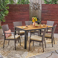 Goodwin Outdoor 6 Seater Rectangular Acacia Wood And Wicker Dining Set By Christopher Knight Home