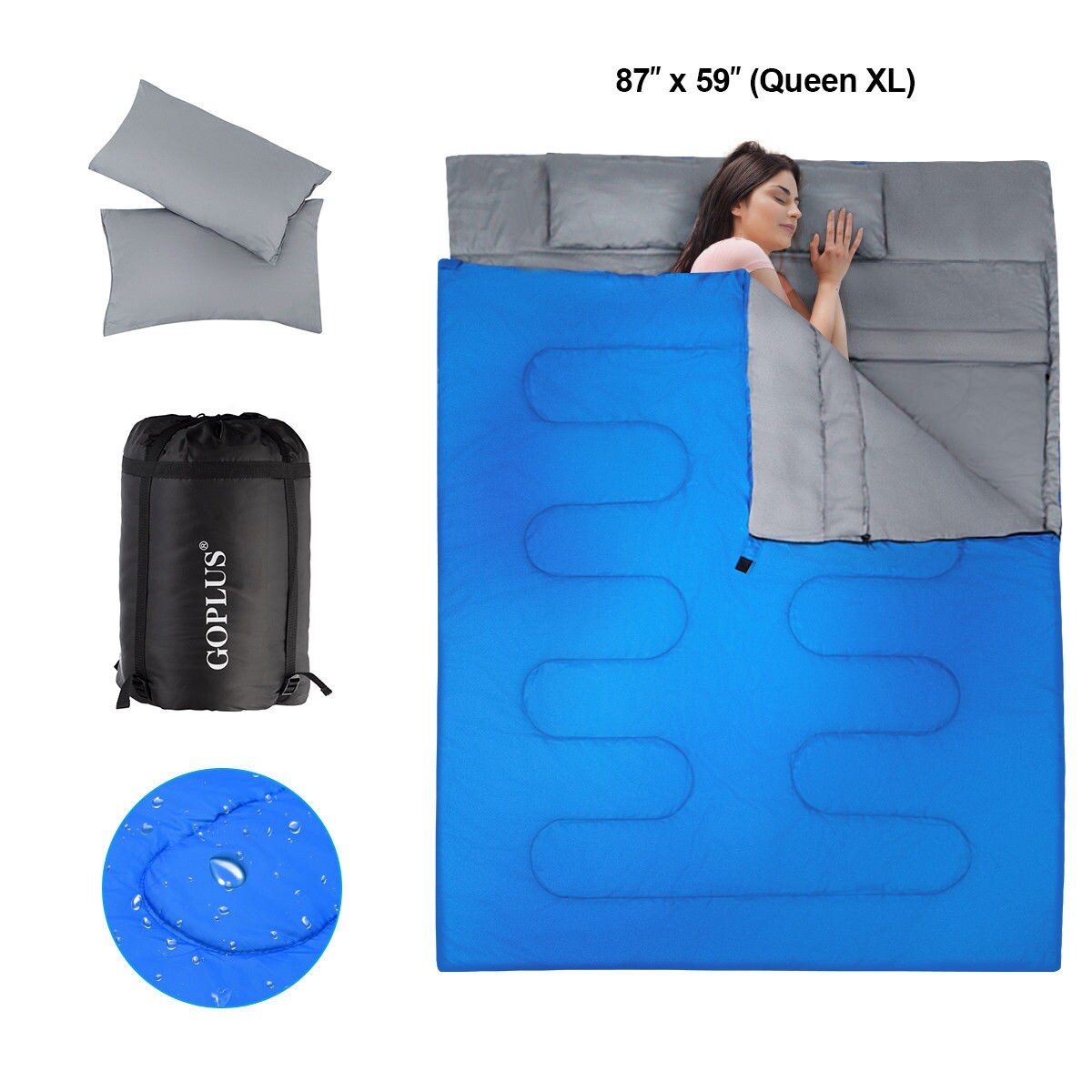 Goplus Double 2 Person Sleeping Bag Waterproof W 2 Pillows Camping Queen Size Xl