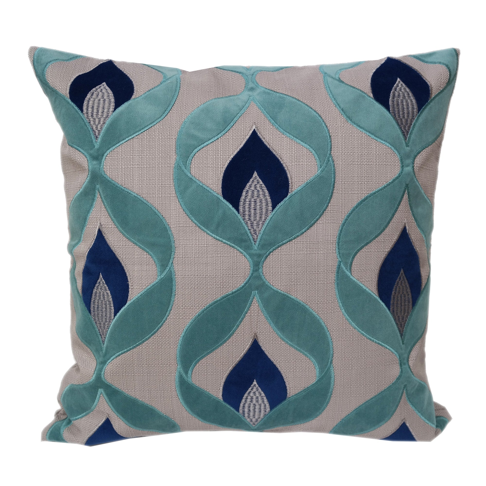 Embroidered Applique Linen Poly Green Blue And Teal Rozendale Throw Pillow