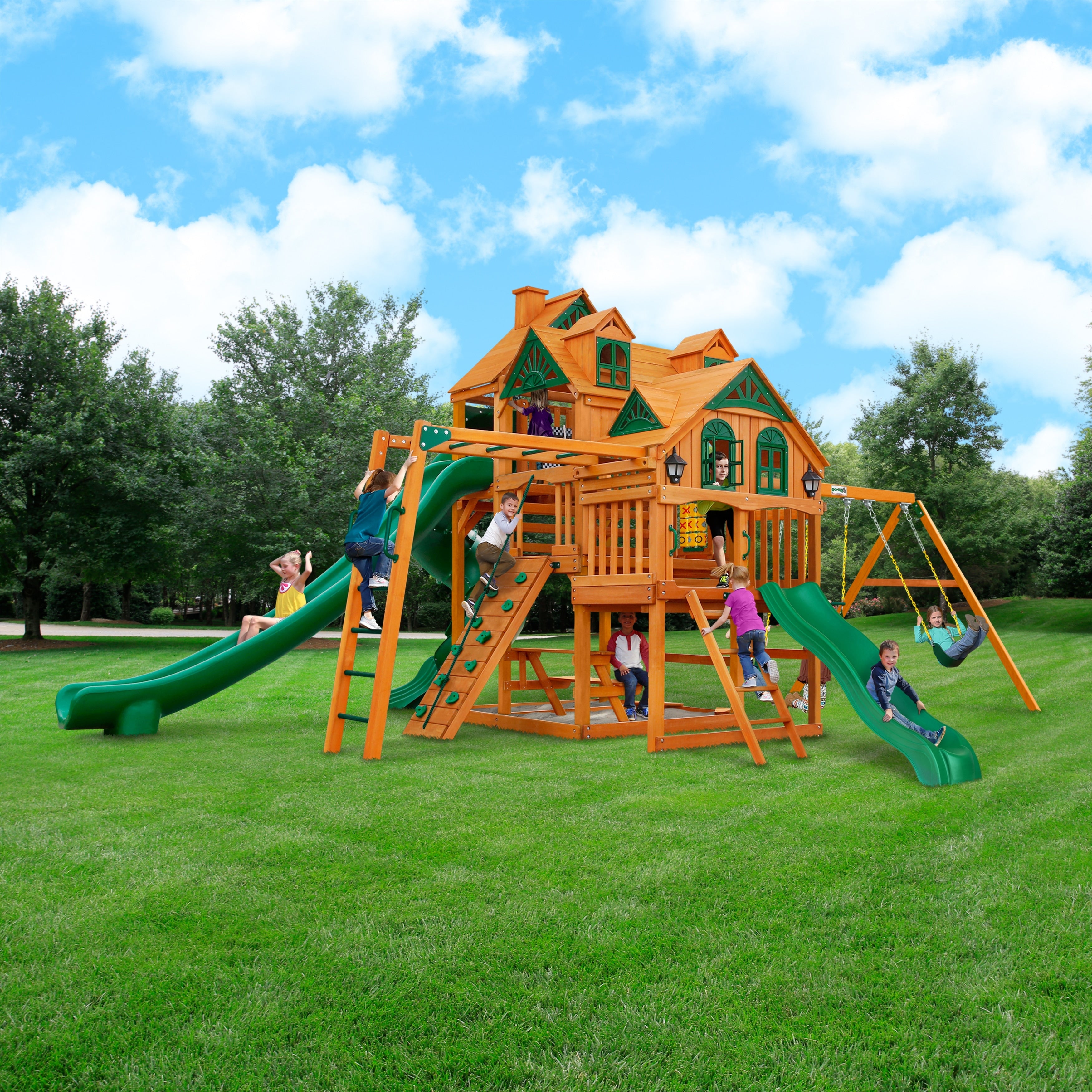 Gorilla Playsets Empire Wooden Swing Set With Monkey Bars