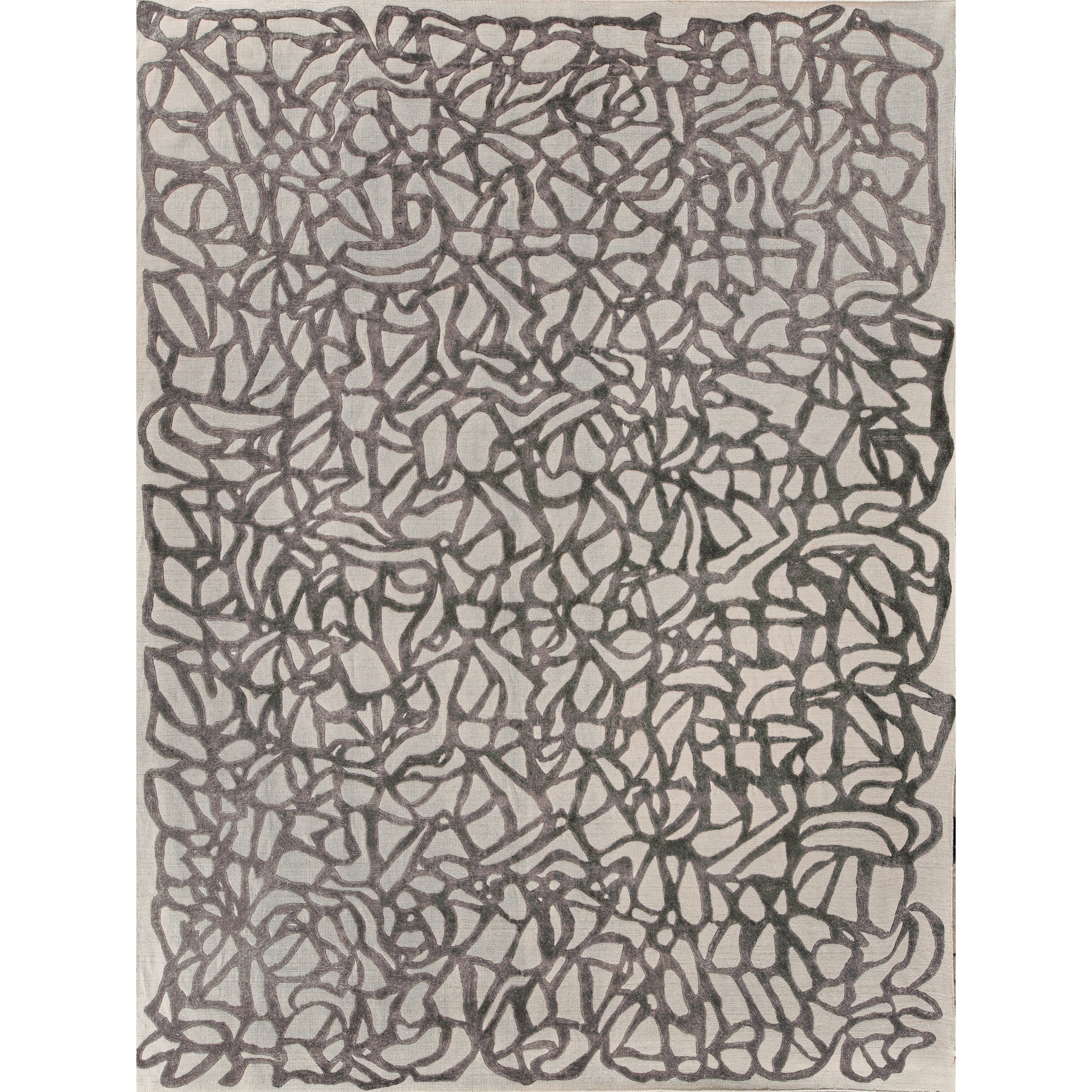 Goudy Handloomed Wool Bamboo Silk Ivory Black Area Rug