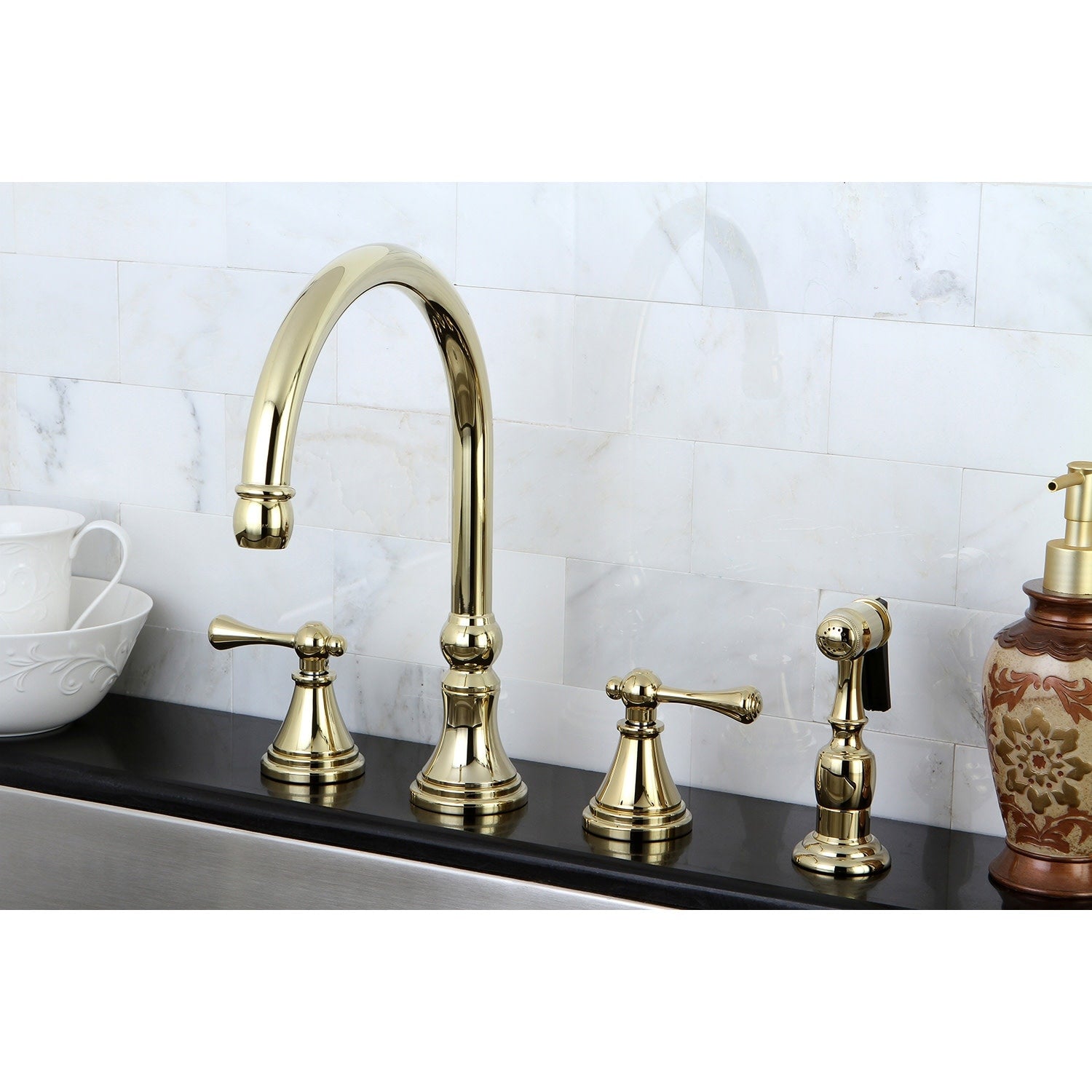 Governor Widespread Kitchen Faucet With Brass Sprayer In Polished Chrome