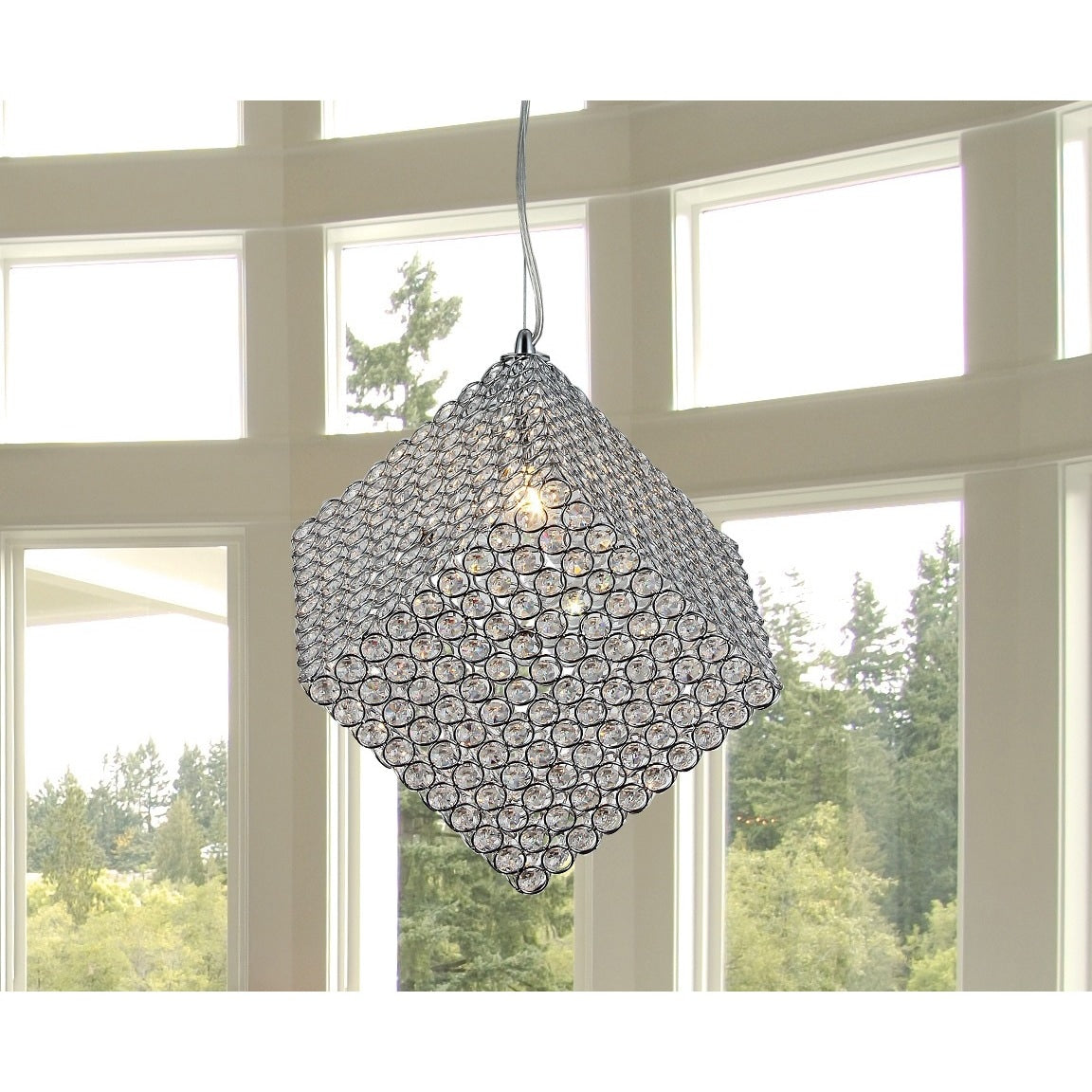 Grace 1 Light Cubic Crystal 8 Inch Chrome Chandelier