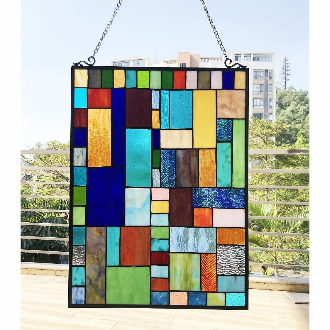 Gracewood Hollow Bulosan Glass Window Panel Suncatcher With Color Block Accents
