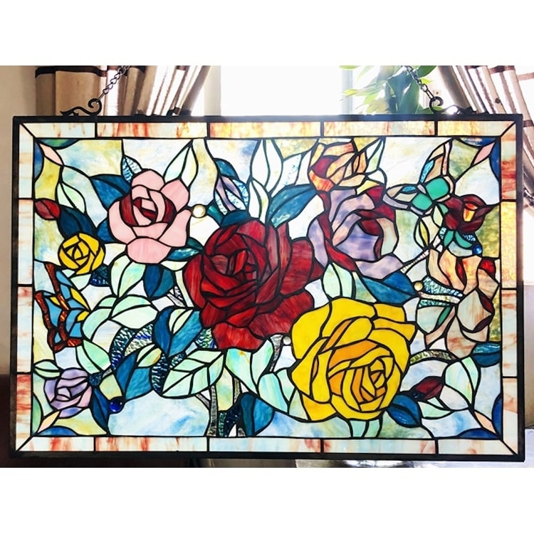Gracewood Hollow Bolina Glass Window Panel Suncatcher With Floral Embellishments