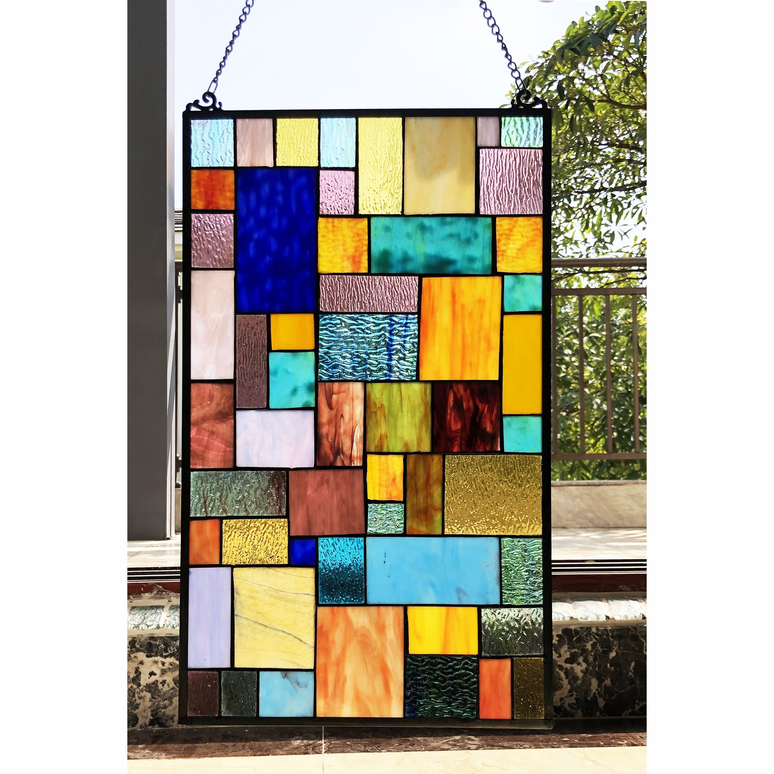 Gracewood Hollow Cabico Glass Window Panel Suncatcher With Geometric Accents