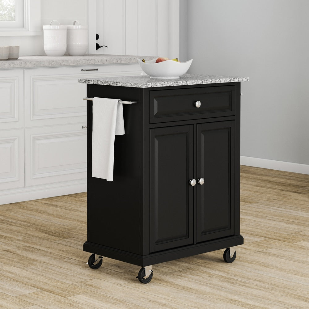Copper Grove Kawartha Solid Granite Top Portable Kitchen Cart Island In Black Finish