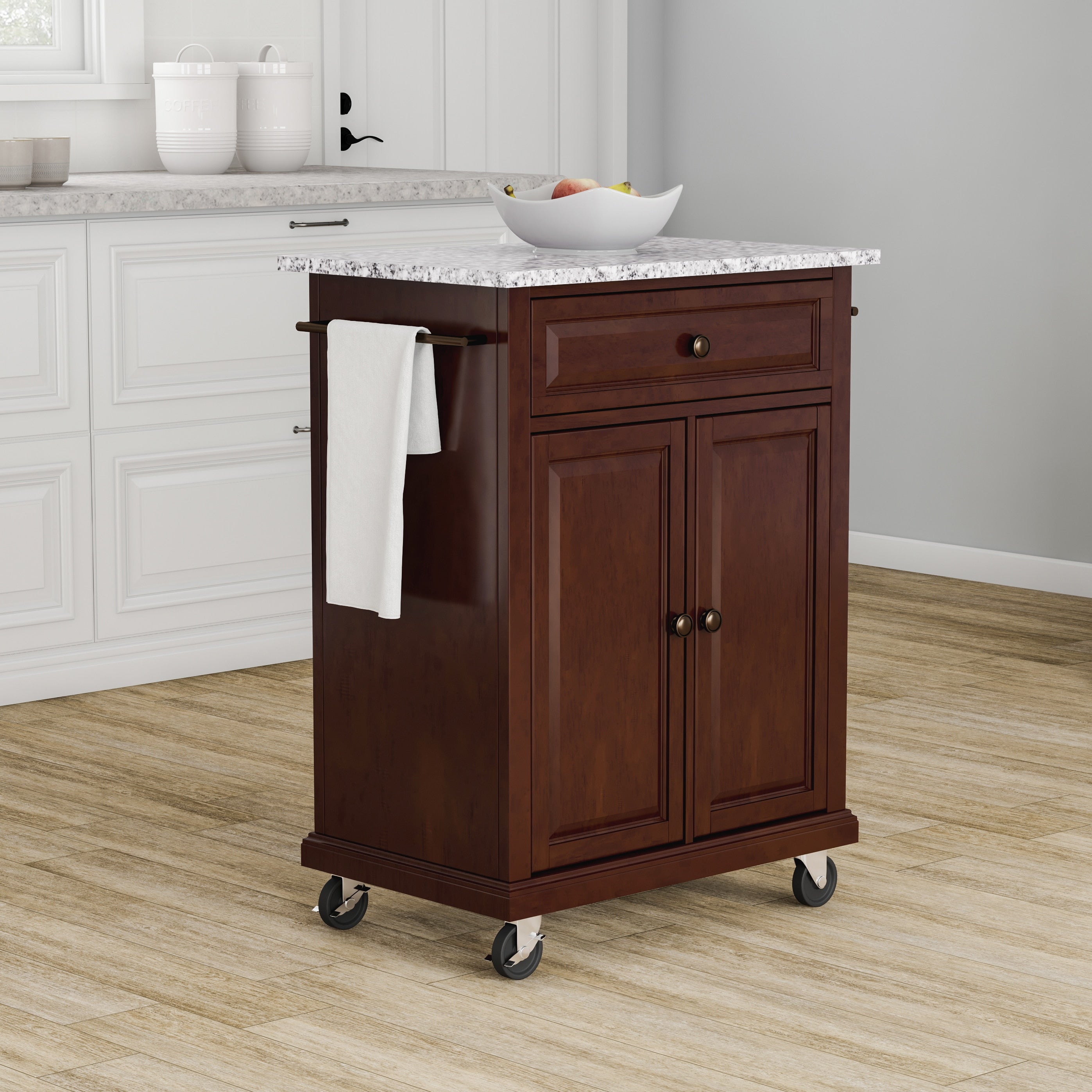 Copper Grove Kawartha Vintage Mahogany Finish Solid Granite Top Portable Kitchen Cart And Island