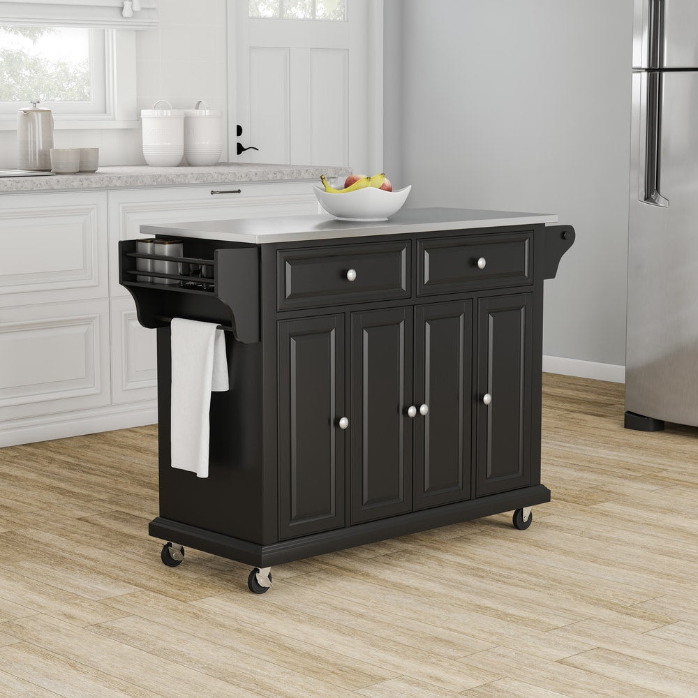 Copper Grove Kanha Black Finish Stainless Steel Top Kitchen Cart Island