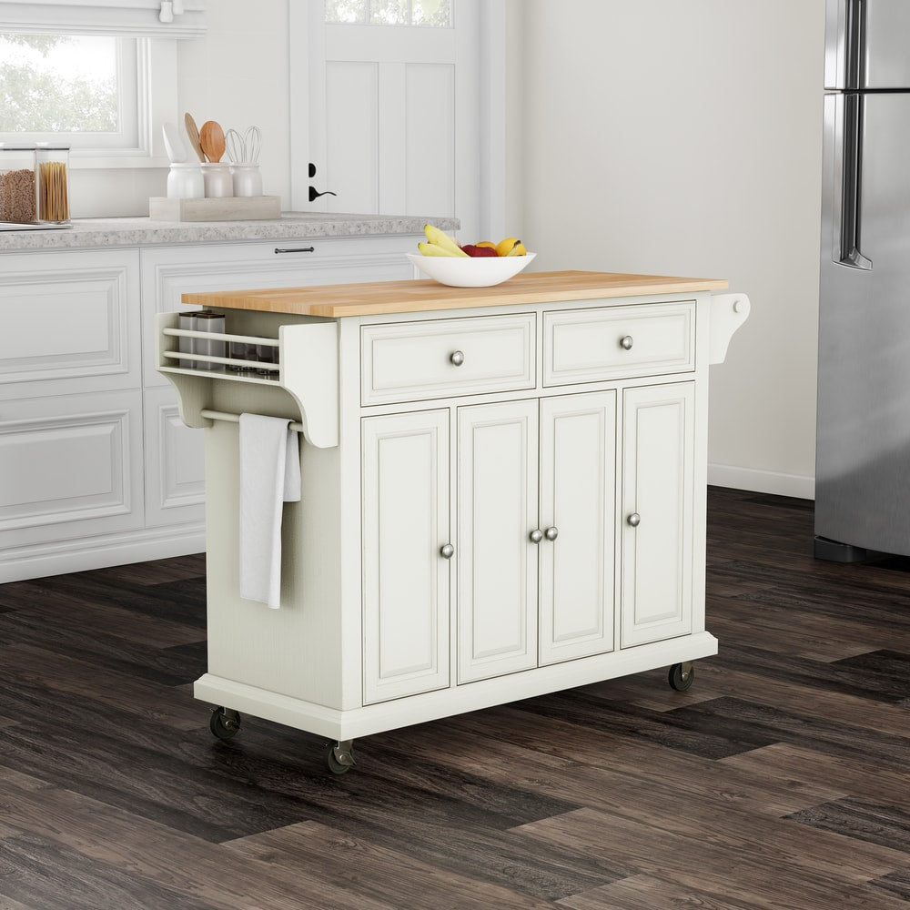Copper Grove Kanha White Natural Wood Top Kitchen Cart Island