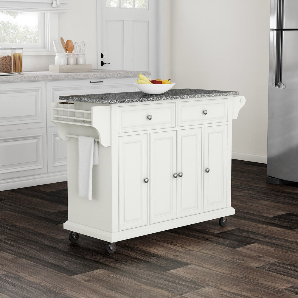 Copper Grove Kanha White Wood And Granite Kitchen Cart