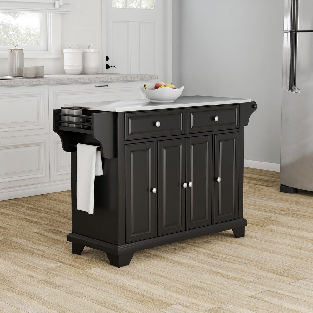 Strick Bolton Monk Black Wood Stainless Steel Top Kitchen Island