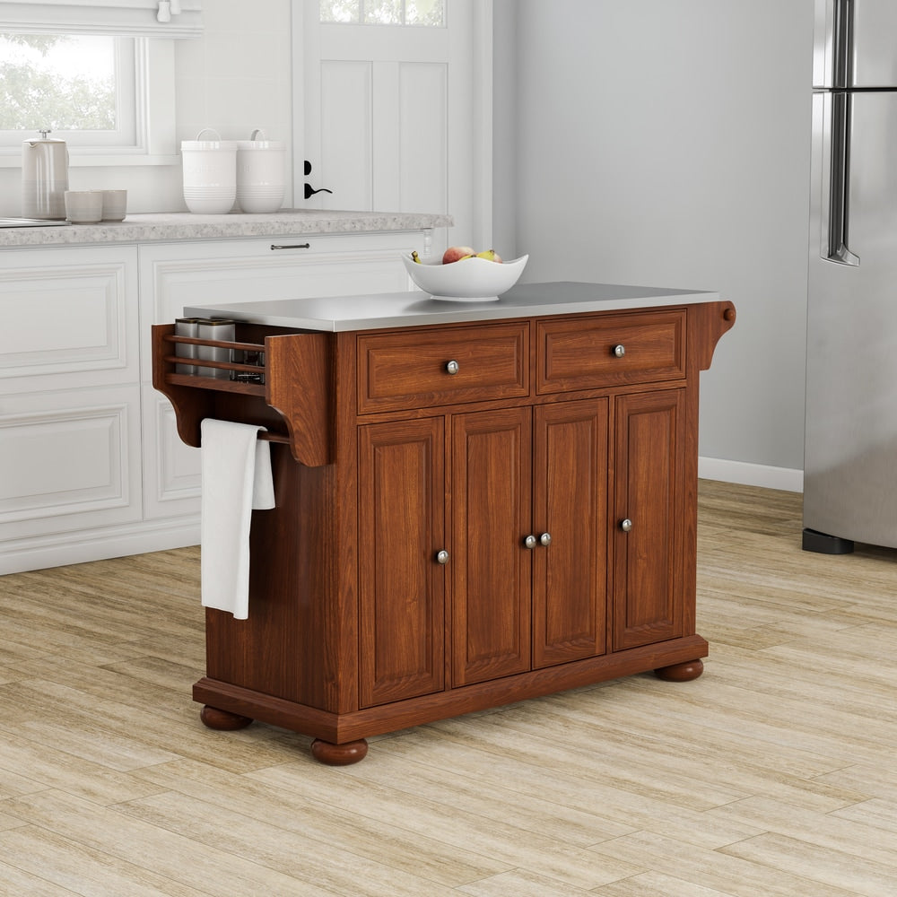 Strick Bolton Monk Stainless Steel Top Kitchen Island In Classic Cherry Finish