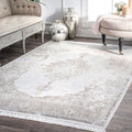 Gracewood Hollow Laflesche Distressed Medallion Ivory Tassel Rug 4 X 6