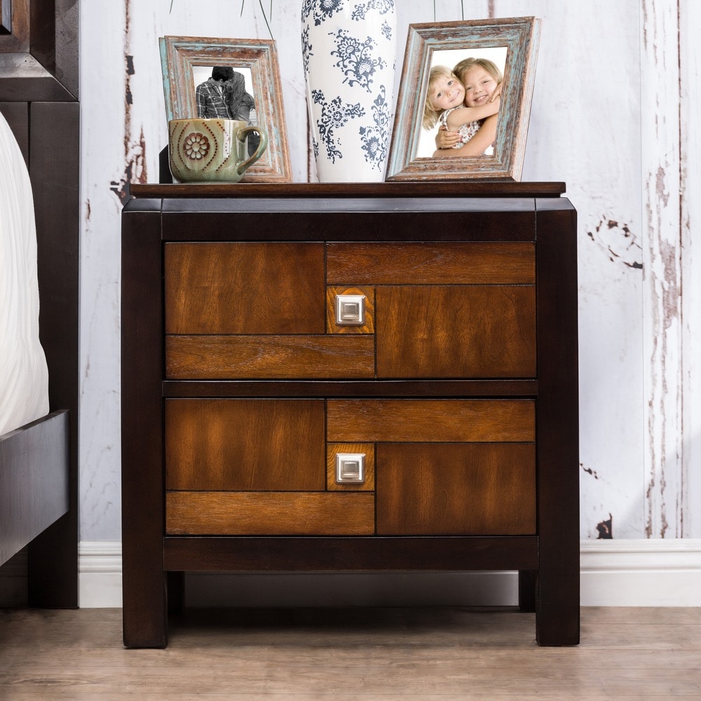 Transitional Walnut 2 Drawer Nightstand By Foa