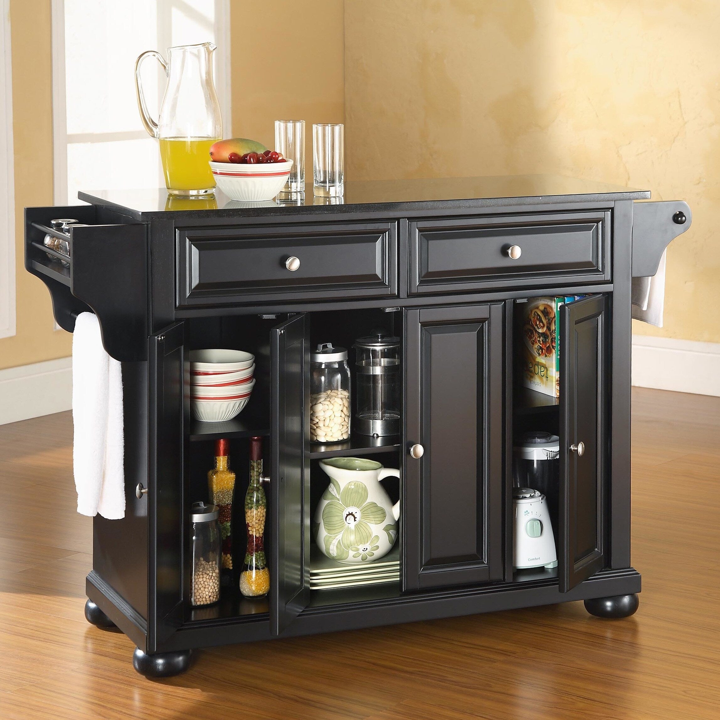 Gracewood Hollow Shehu Solid Black Granite Top Kitchen Island In Black Finish
