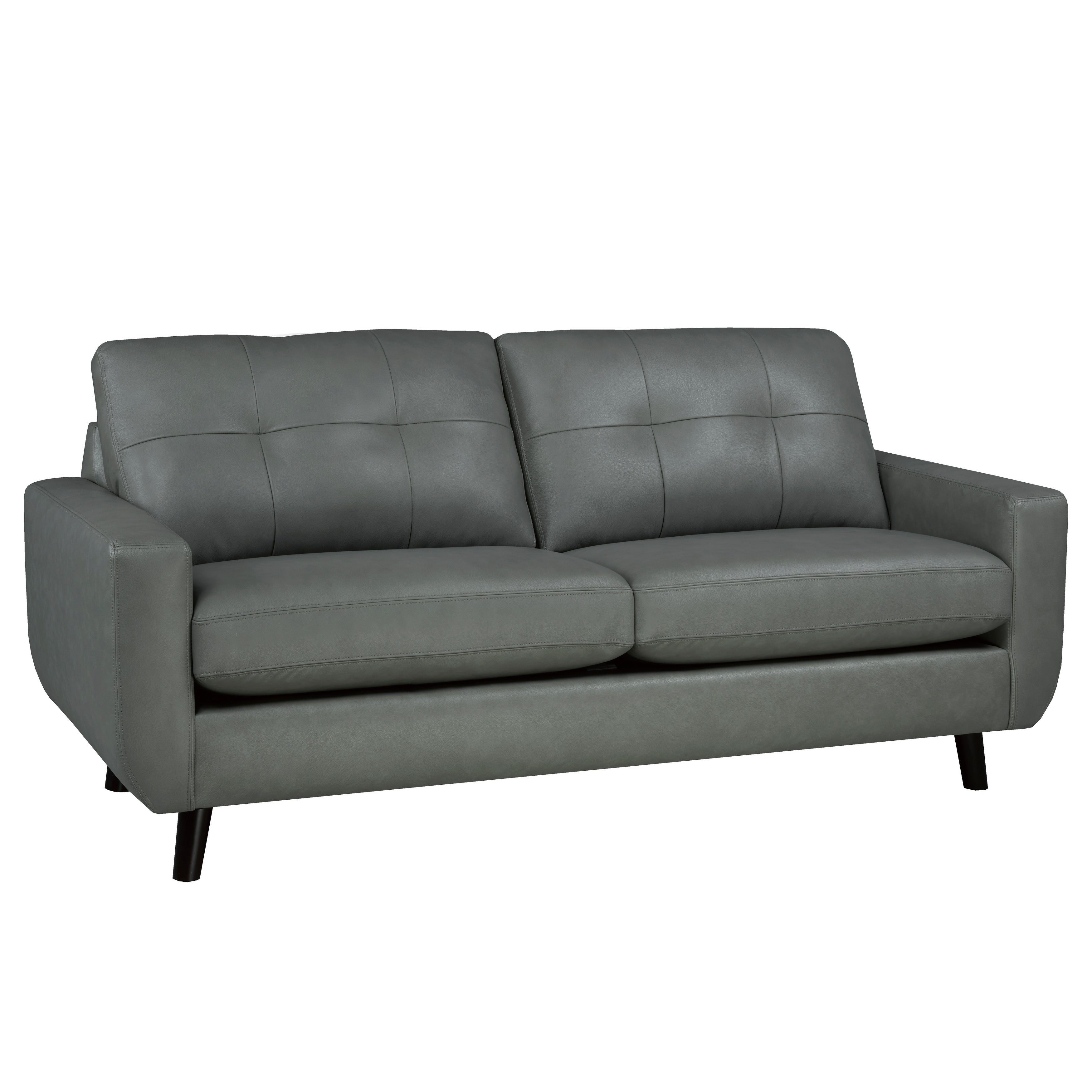 Gracie Mid Century Modern Grey Top Grain Italian Leather Tufted Sofa