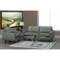 Gracie Mid Century Modern Grey Top Grain Italian Leather Tufted Sofa And Chair