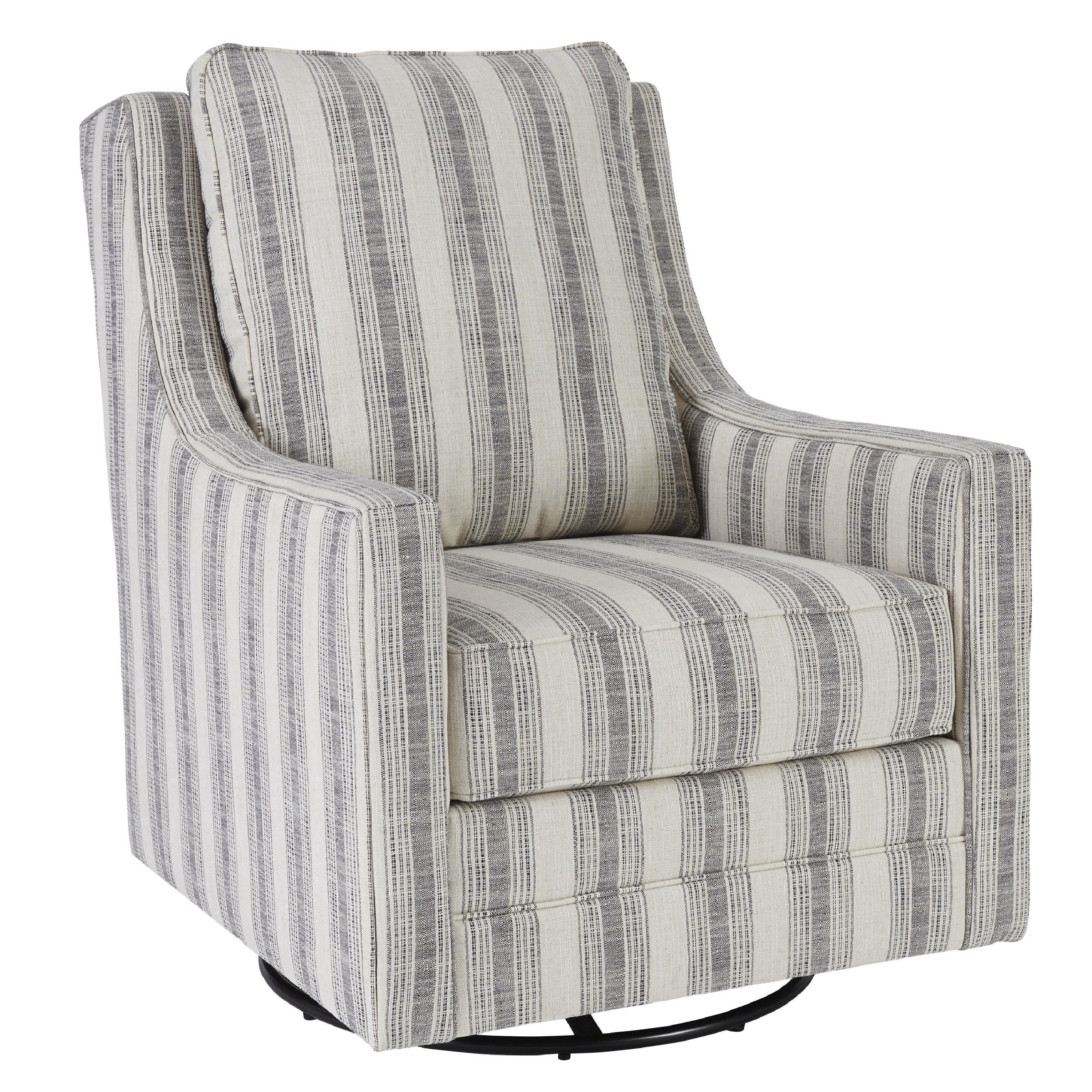 Gradient Stripes Fabric Wrapped Swivel Glider Accent Chair Gray And White
