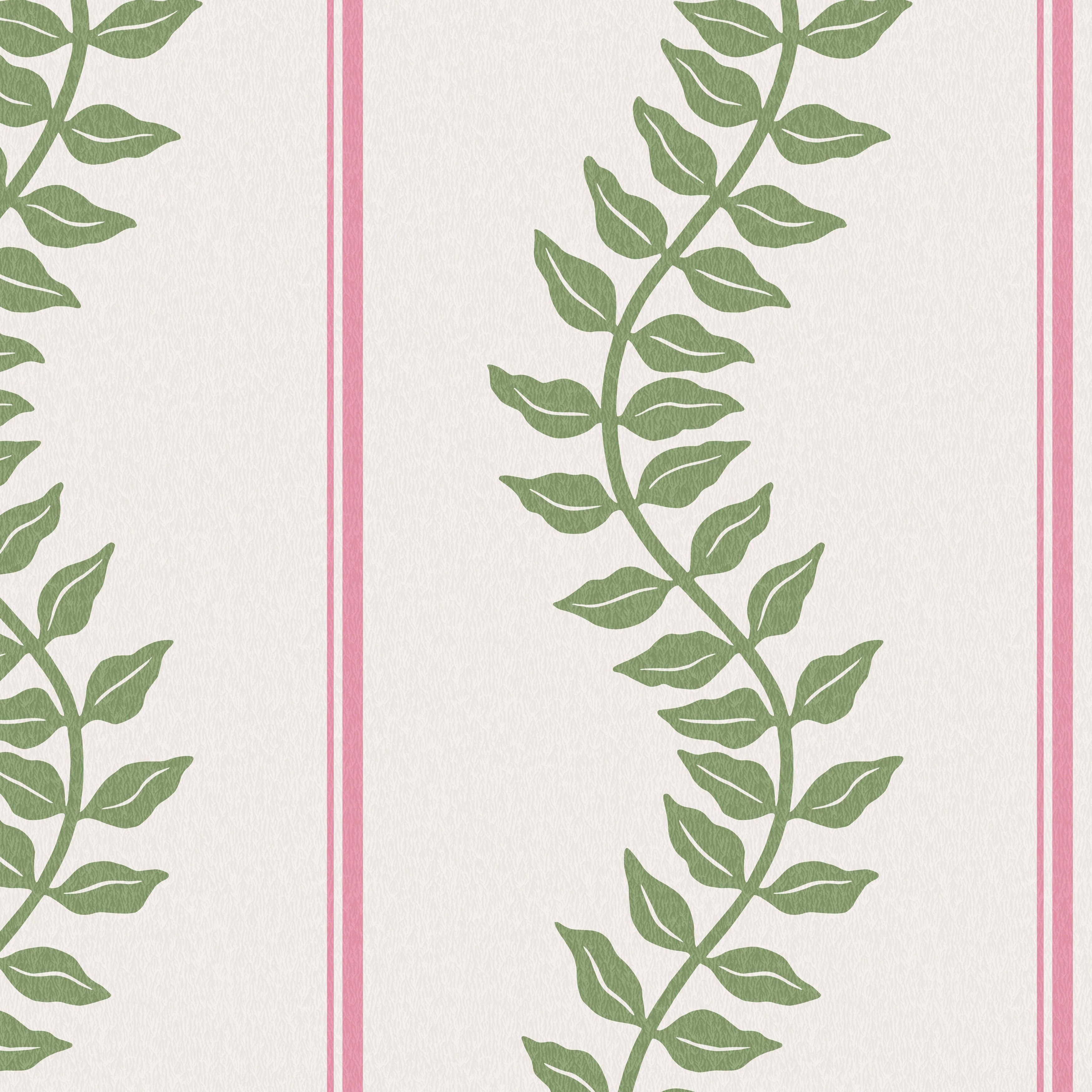 Graham Brown Laurel Leaf Stripe Pink Green Wallpaper