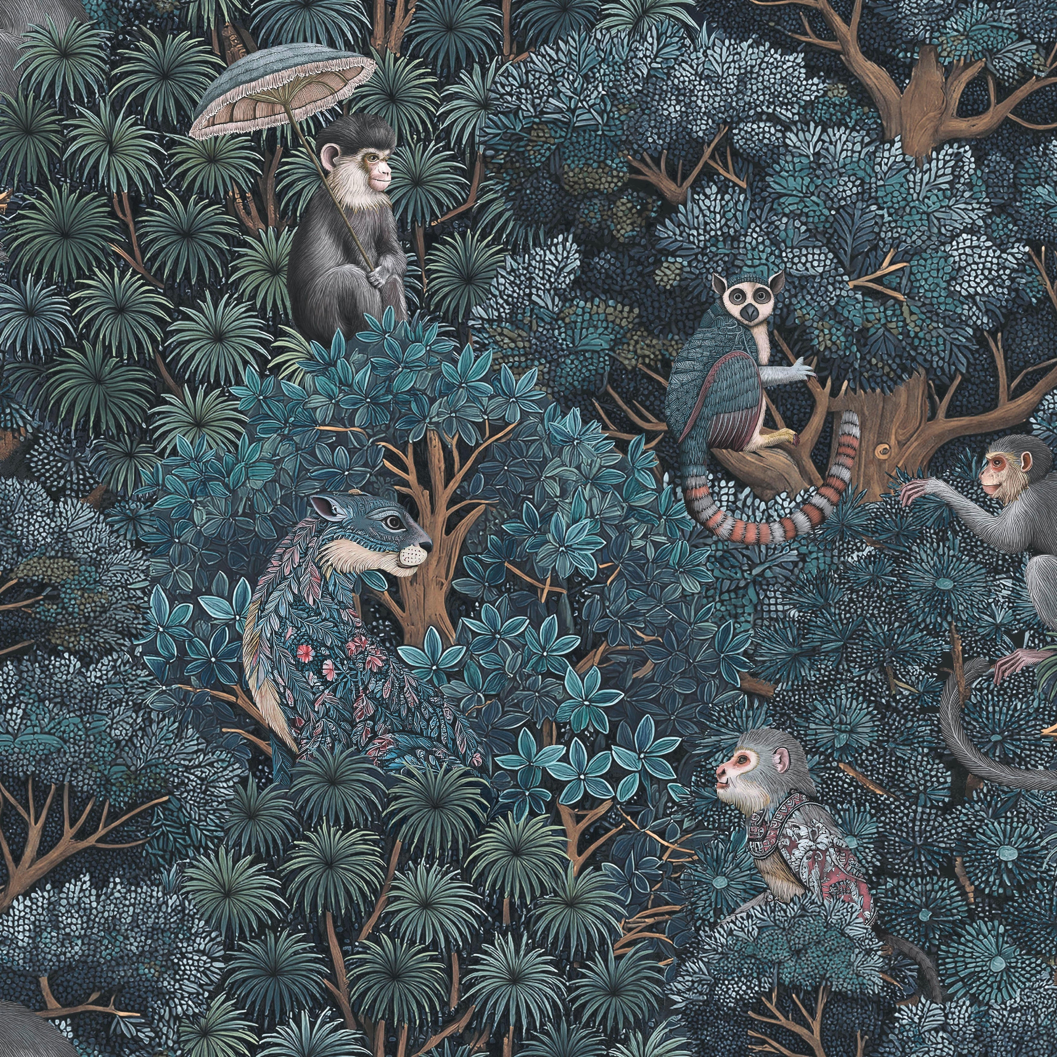 Graham Brown Treetop Troop Navy Teal Wallpaper