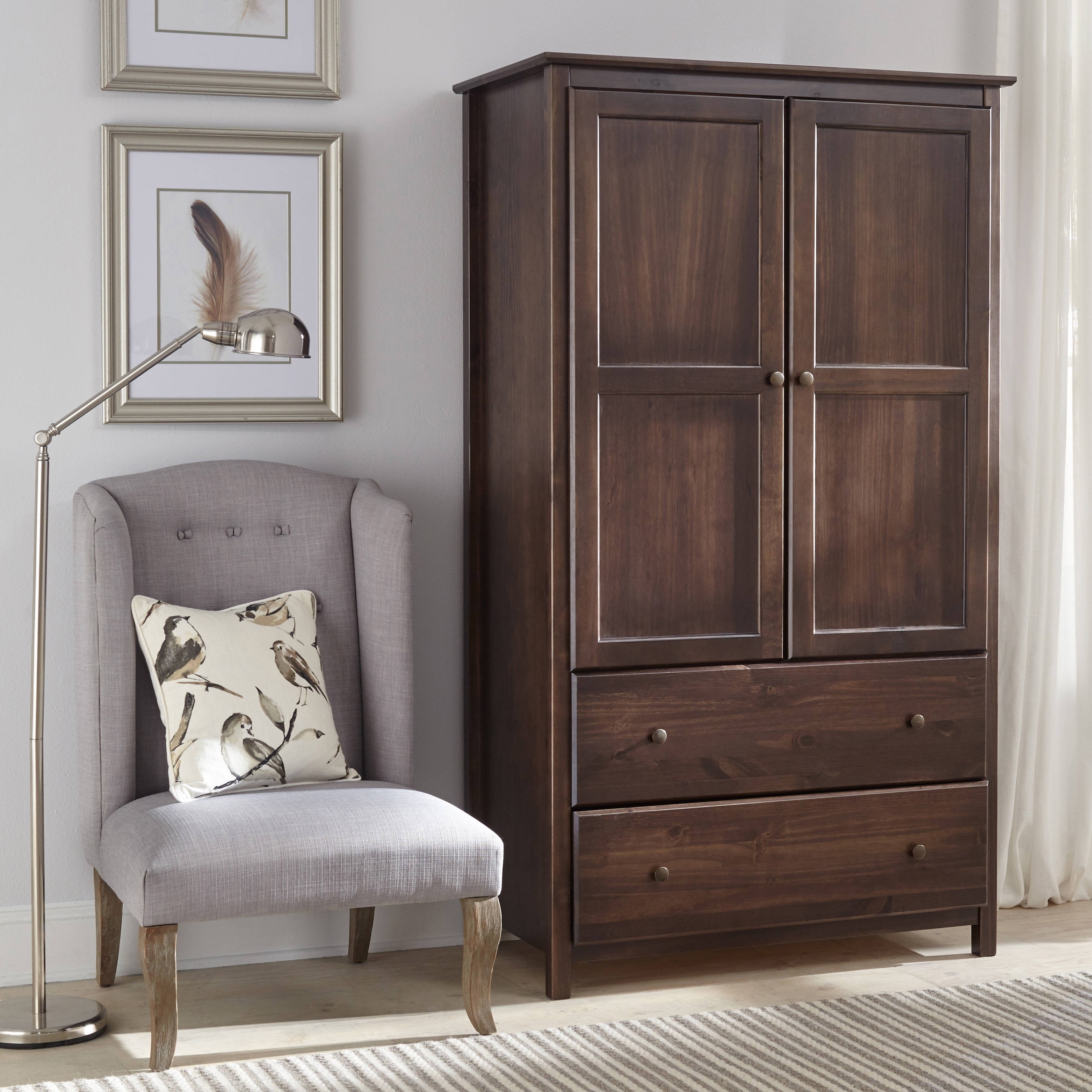 Grain Wood Furniture Shaker 2 Door Solid Wood Armoire Espresso Finish 41X72X22
