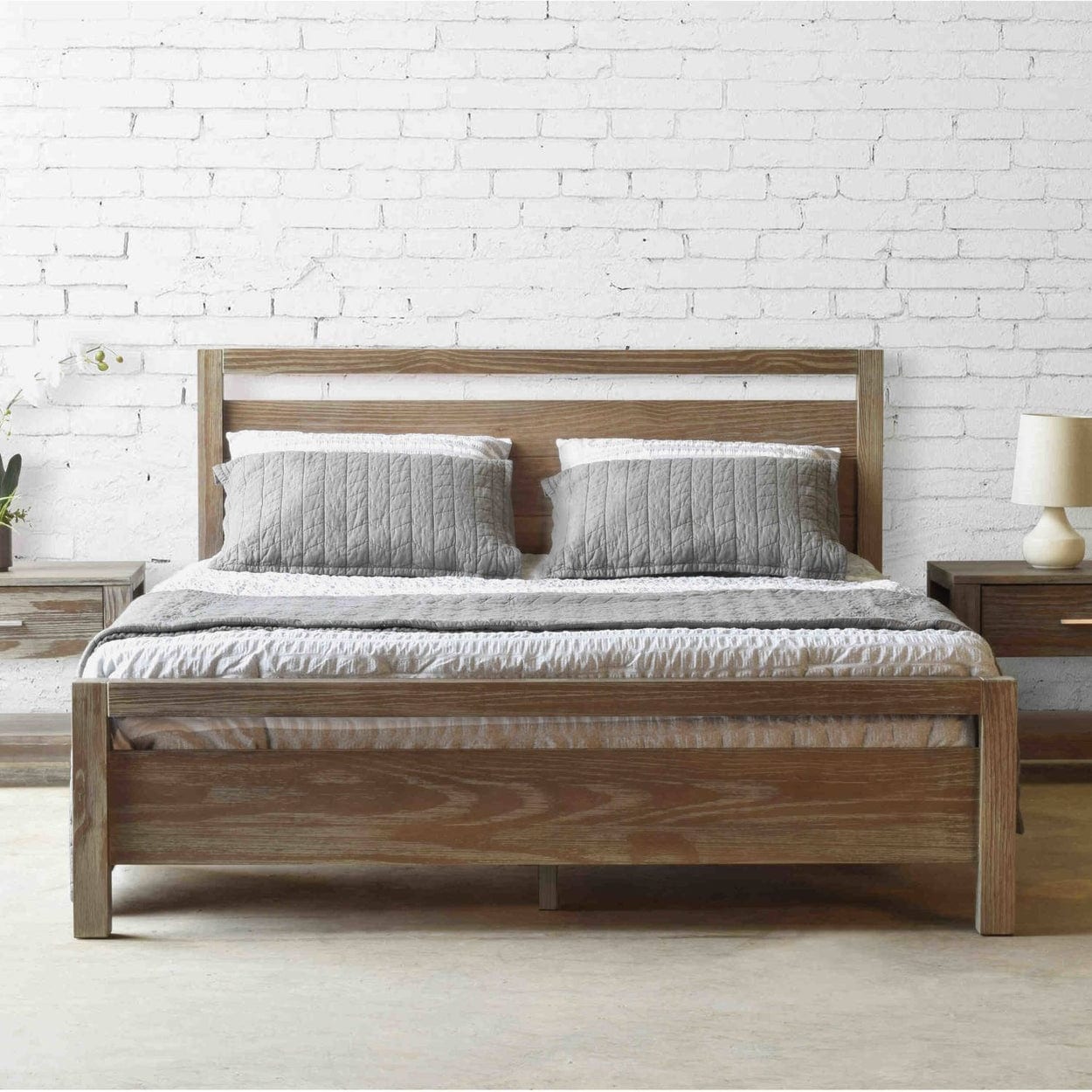 Grain Wood Furniture Loft Solid Wood Queen Size Panel Platform Bed