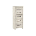 Grained 5 Drawer Wooden Chest With Bar Pull Handles Distressed White