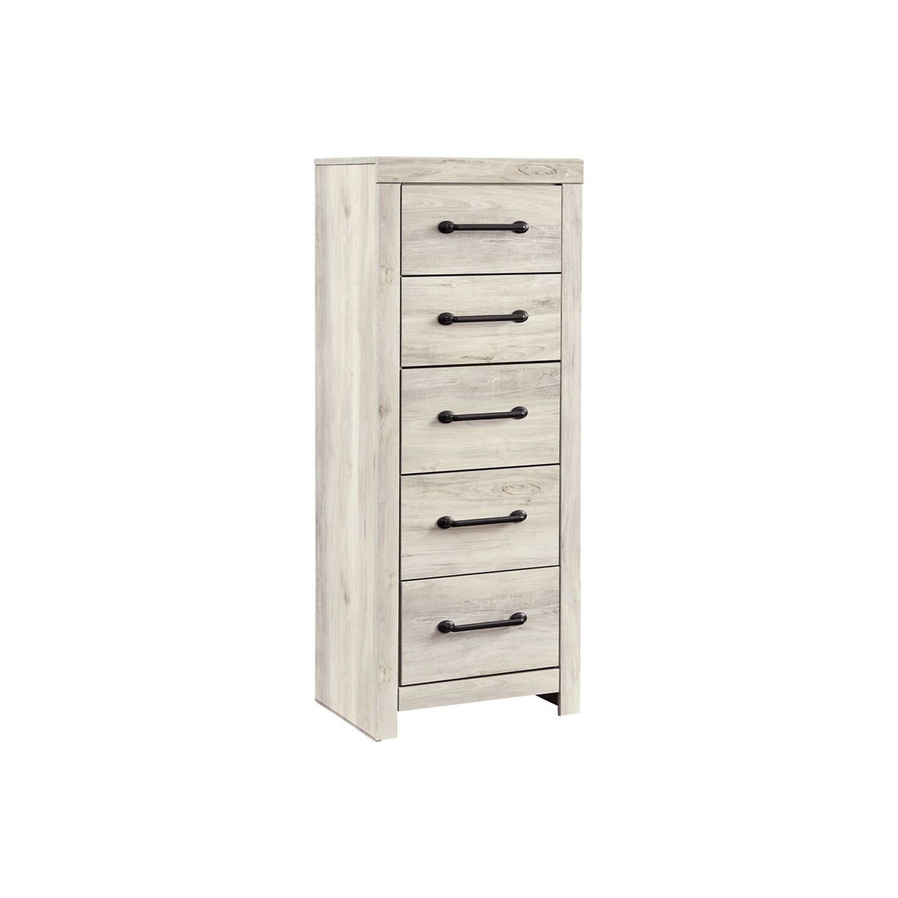 Grained 5 Drawer Wooden Chest With Bar Pull Handles Distressed White