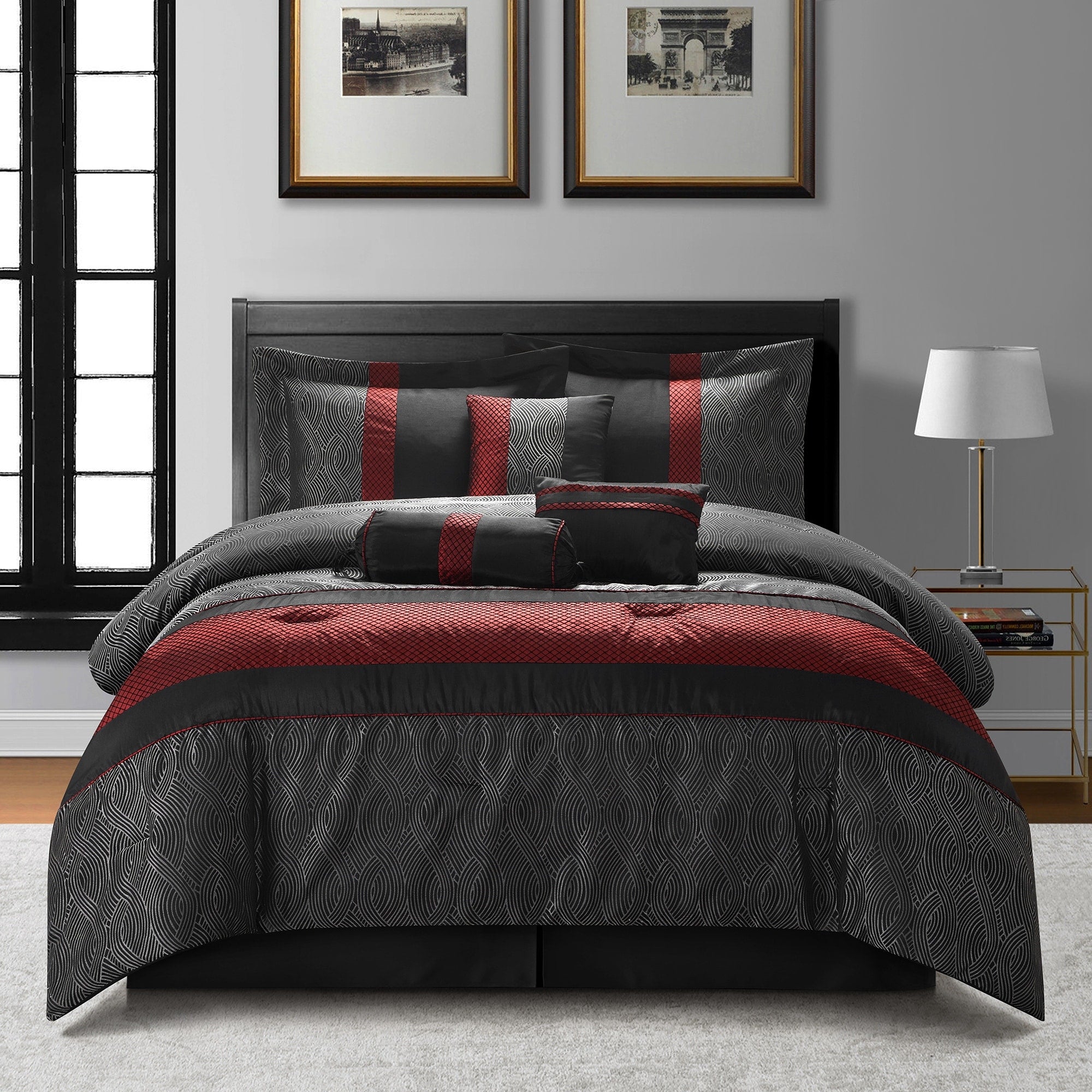 Nanshing Corell Red Black 7 Piece Comforter Set