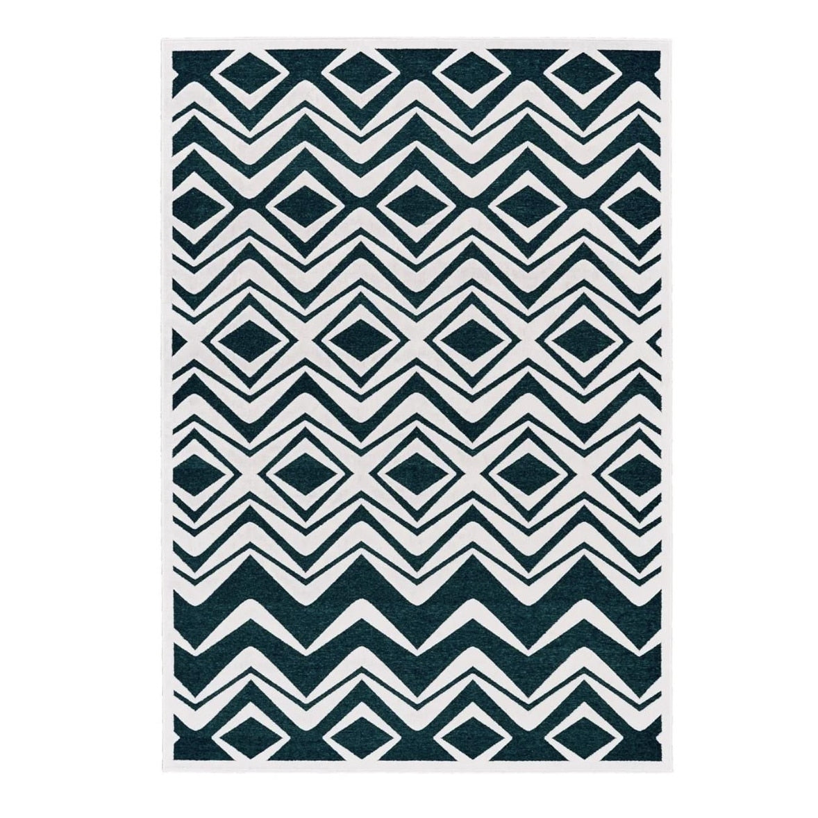 Grand Bazaar Qazi Teal White Wool Rug 98 X 127