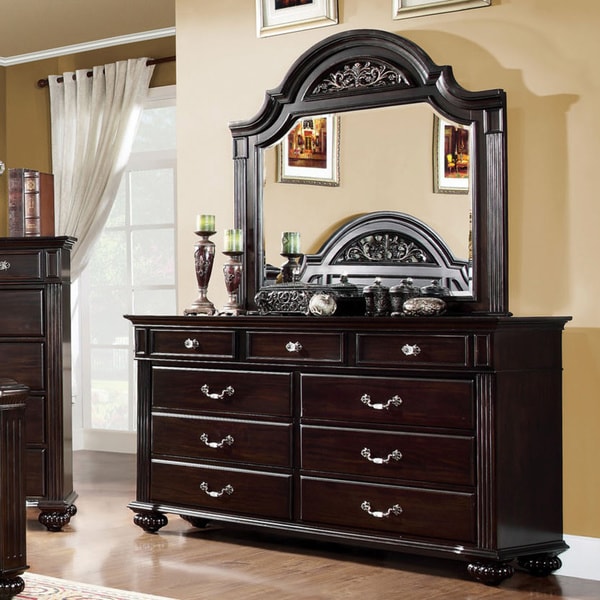Grande Traditional Dark Walnut 2 Piece Dresser And Mirror Set By Foa
