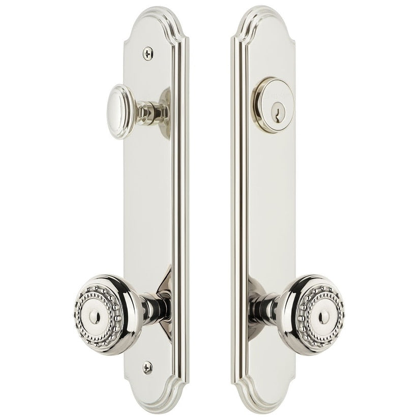 Grandeur Arcpar_Tp_Eset_234 Arc Solid Brass Tall Plate Single Cylinder Keyed Entry Set With Parthenon Knob And 2 3 4 Backset