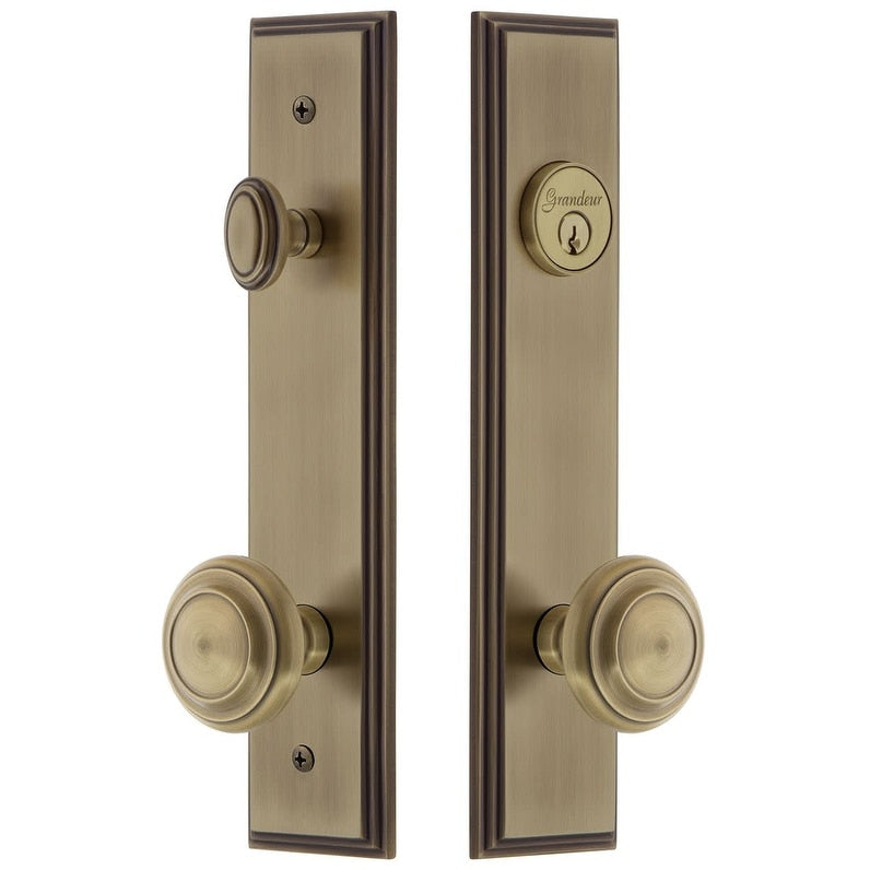 Grandeur Carcir_Tp_Eset_234 Carre Solid Brass Tall Plate Single Cylinder Keyed Entry Set With Circulaire Knob And 2 3 4 Backset