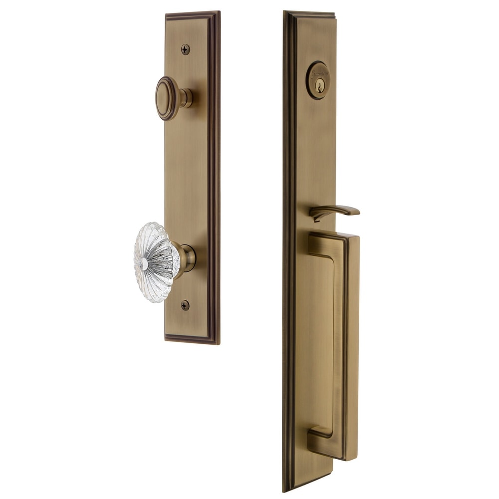 Grandeur Cardgrbur_Esetd_Na Carre Solid Brass Rose Dummy Full Plate D Grip Handleset With Burgundy Crystal Knob