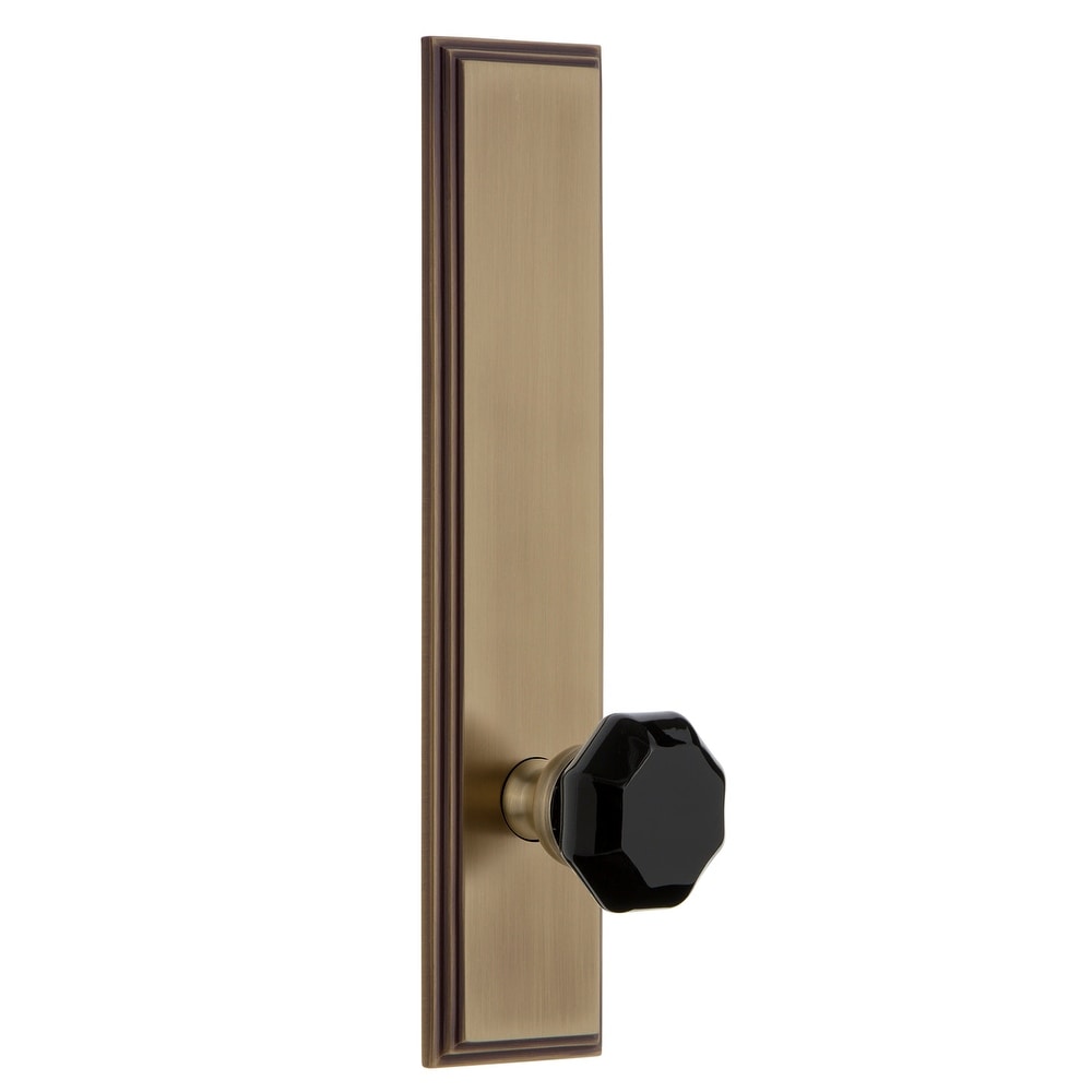 Grandeur Carlyo_Tp_Sd_Na Carre Solid Brass Rose Single Tall Plate Dummy Door Knob With Lyon Black Crystal Knob